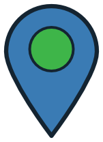 A blue location marker indicating the ending postcode